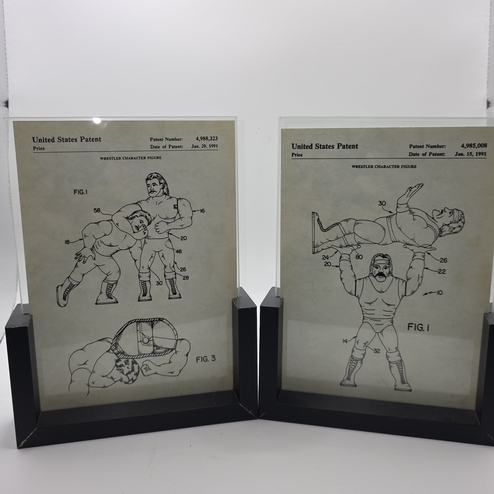 WWF Hasbro Wrestler Character Figure Patent Art Prints Framed Set of 2‎ 1991